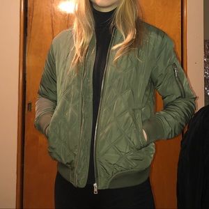(SOLD) Olive Green Quilted Bomber Jacket